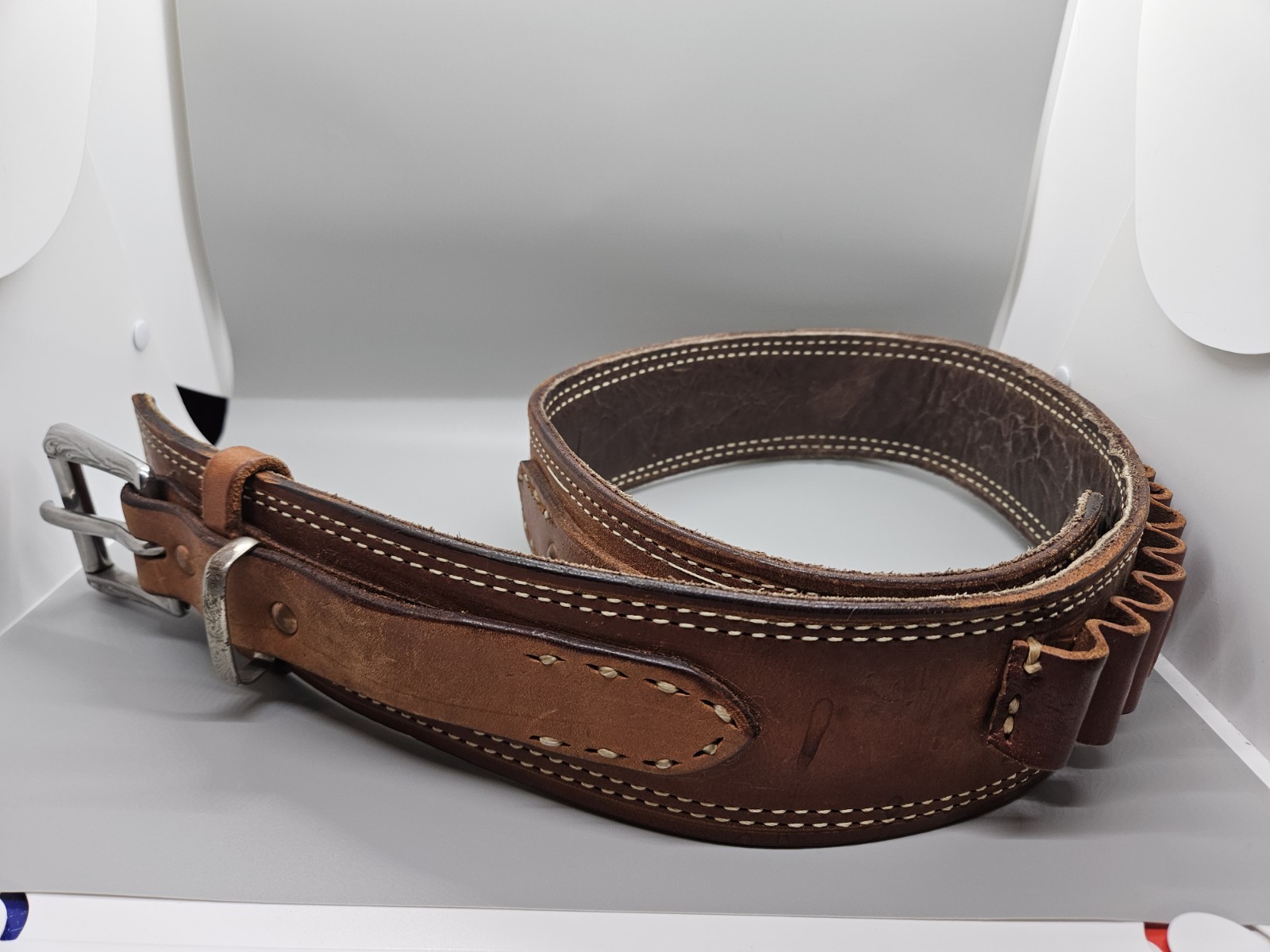 Vintage Western Leather Cartridge Belt - .44 / .45 Caliber - 10 Slot - Size 38