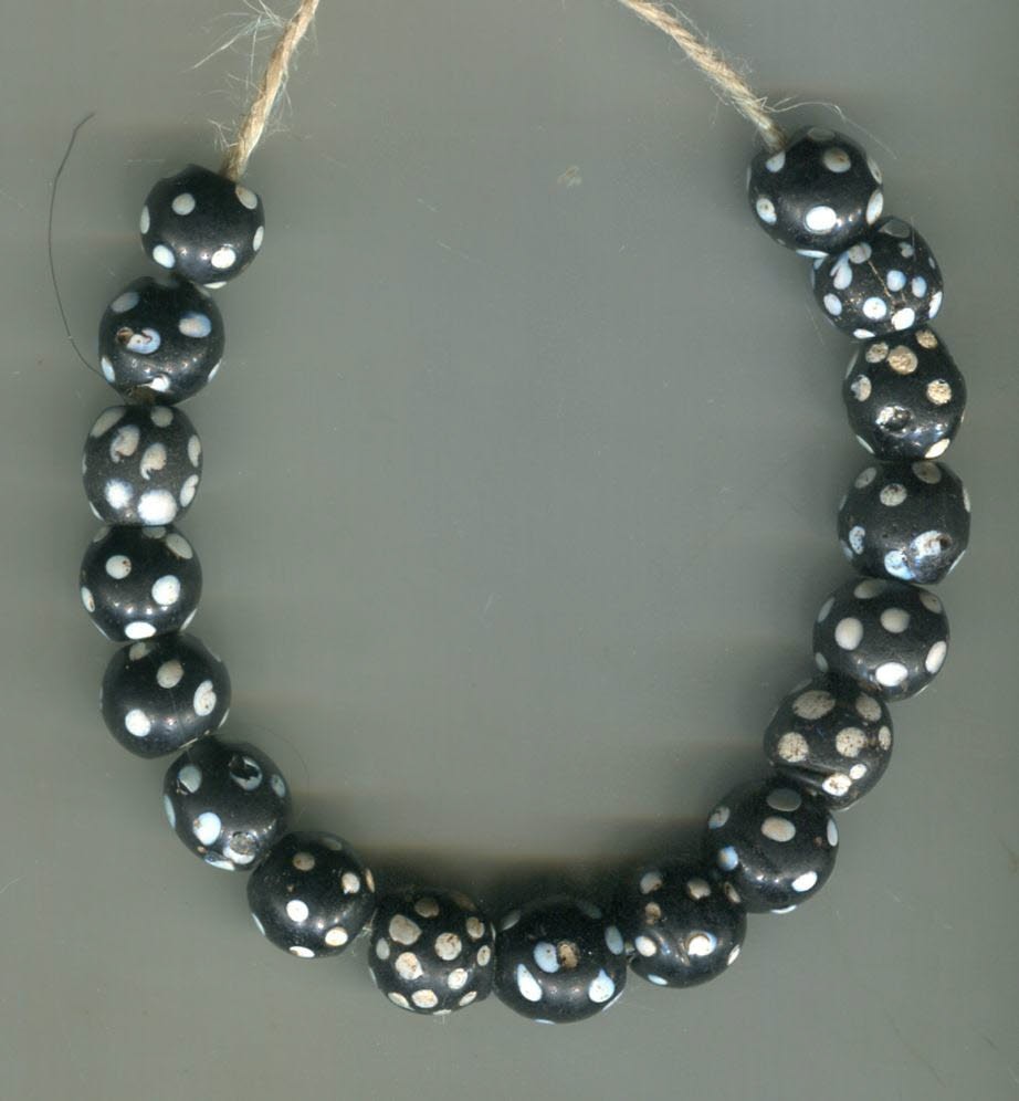 African Trade beads Vintage Antique Venetian old glass beads black skunk eye