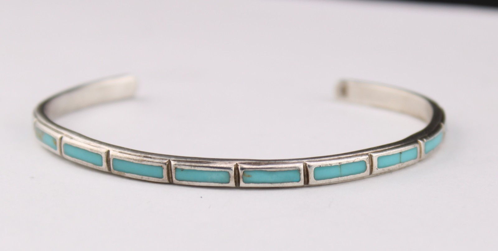 Vintage Native American Turquoise Sterling Silver 4mm Cuff Bracelet 6.75"