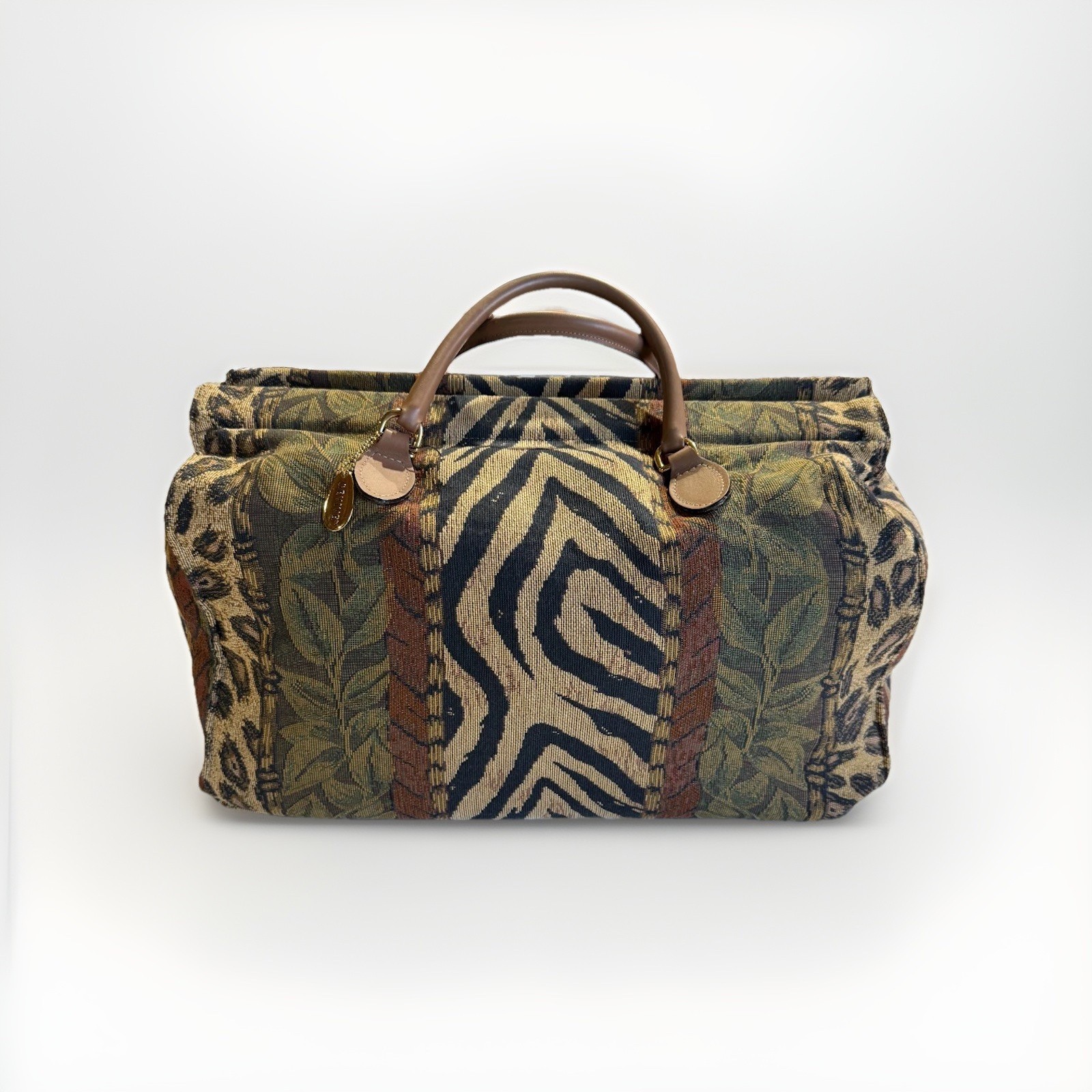 Gevive Safari Tapestry Weekender Duffle Bag Zebra Pattern Leather Handle