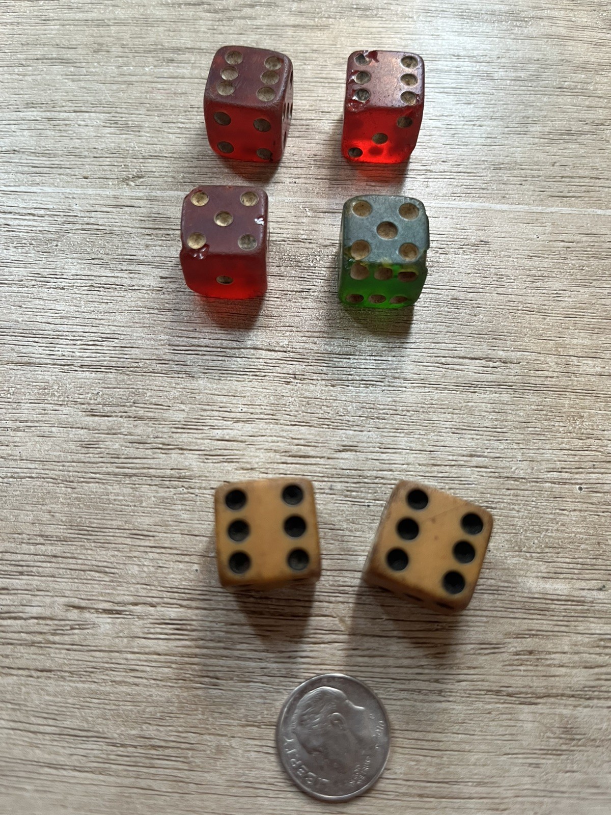Vintage Mixed Dices Lot of 6.  About 1/2 inch size.