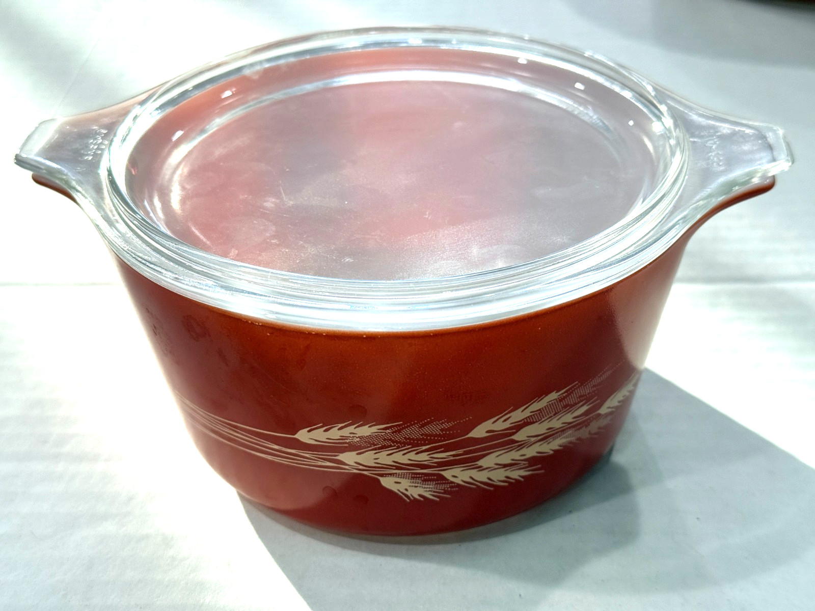 Vintage Pyrex Autumn Harvest Brown Rust Wheat 473-B with Lid 470-C33 1QT