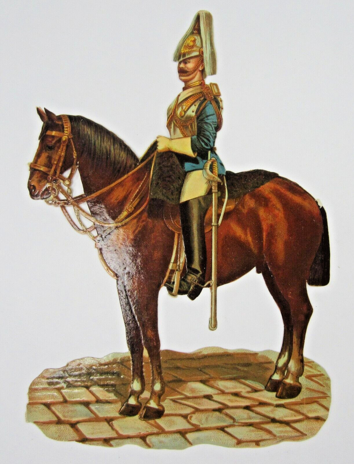 Antique Scrapbook Cavalry Officer Dress Uniform Horse Soldier Die Cut Embossed