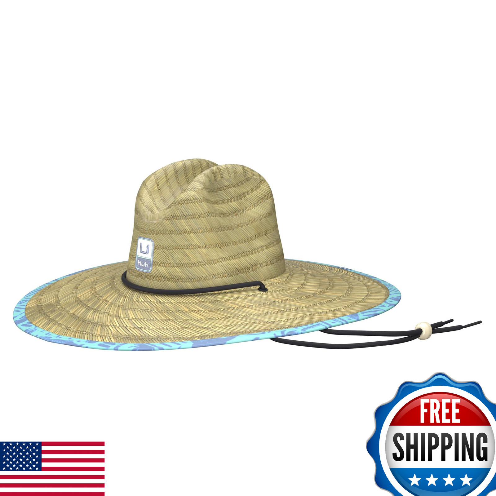 HUK Mens Straw Hat Wide Brim Fishing Beach Hat - Tiki Beach - Marine B