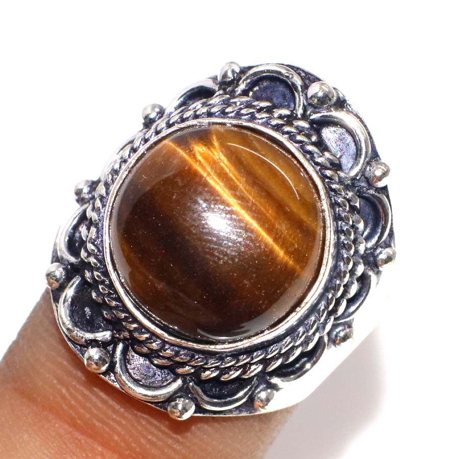 Hot Deal Tiger Eye 925 Silver Plated Handmade Ring US 8 Limited Gift MJ