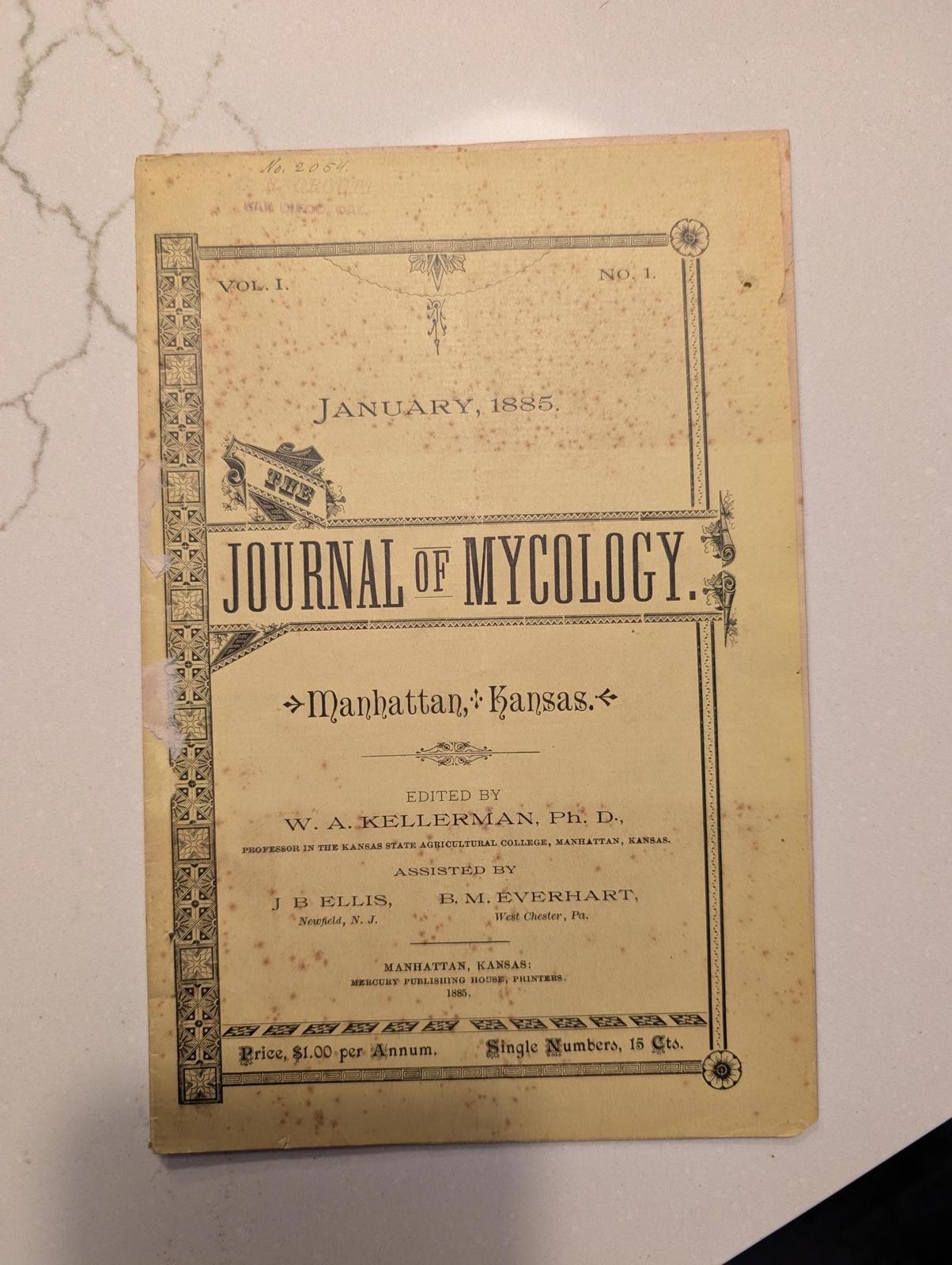 Journal of Mycology – January 1885 | Vol. I, No. 1 | FIRST ISSUE | Rare American