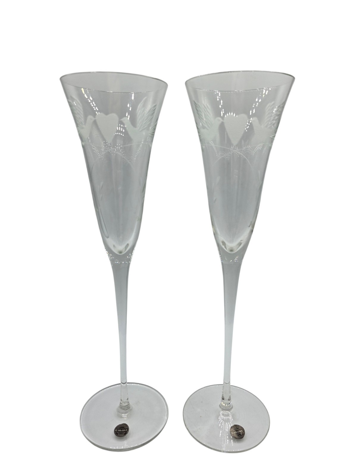 Vintage Colony Crystal Forever Champagne Flute Toasting Set Wedding Love Birds 