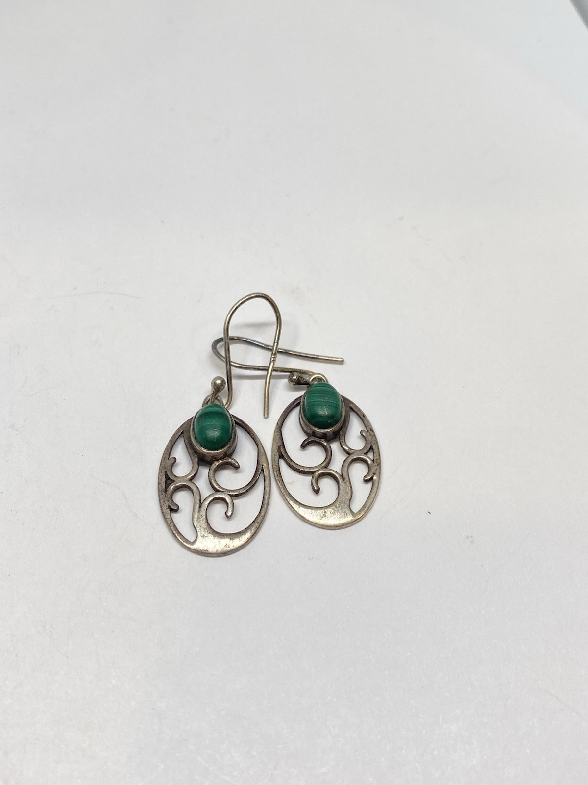 3.8g 925 MALACHITE GEMSTONE ABSTRACT SWIRL FINE JEWELRY STERLING SILVER