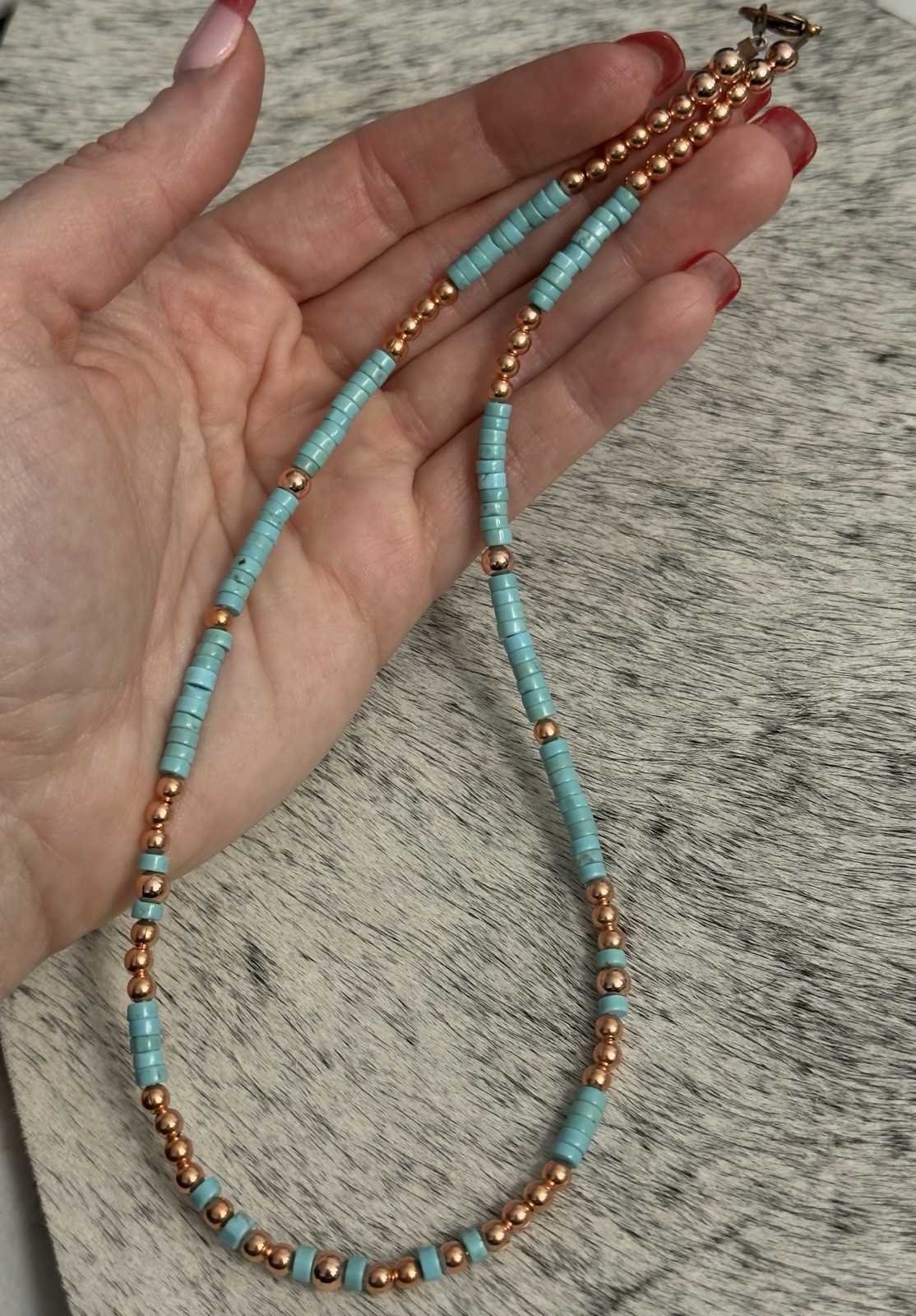 Native American Copper Navajo Pearl Blue 4mm Turquoise HEISHI Necklace 18”