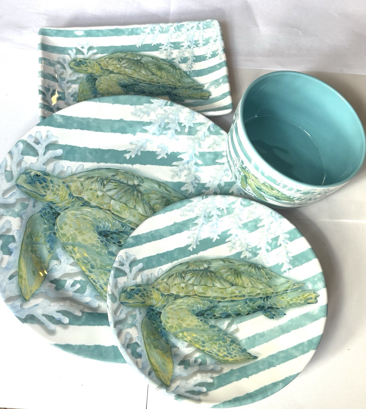 4 Sea Turtles Dinner &Salad Plate,Bowl, Serving Tray Merritt Designs Melamine