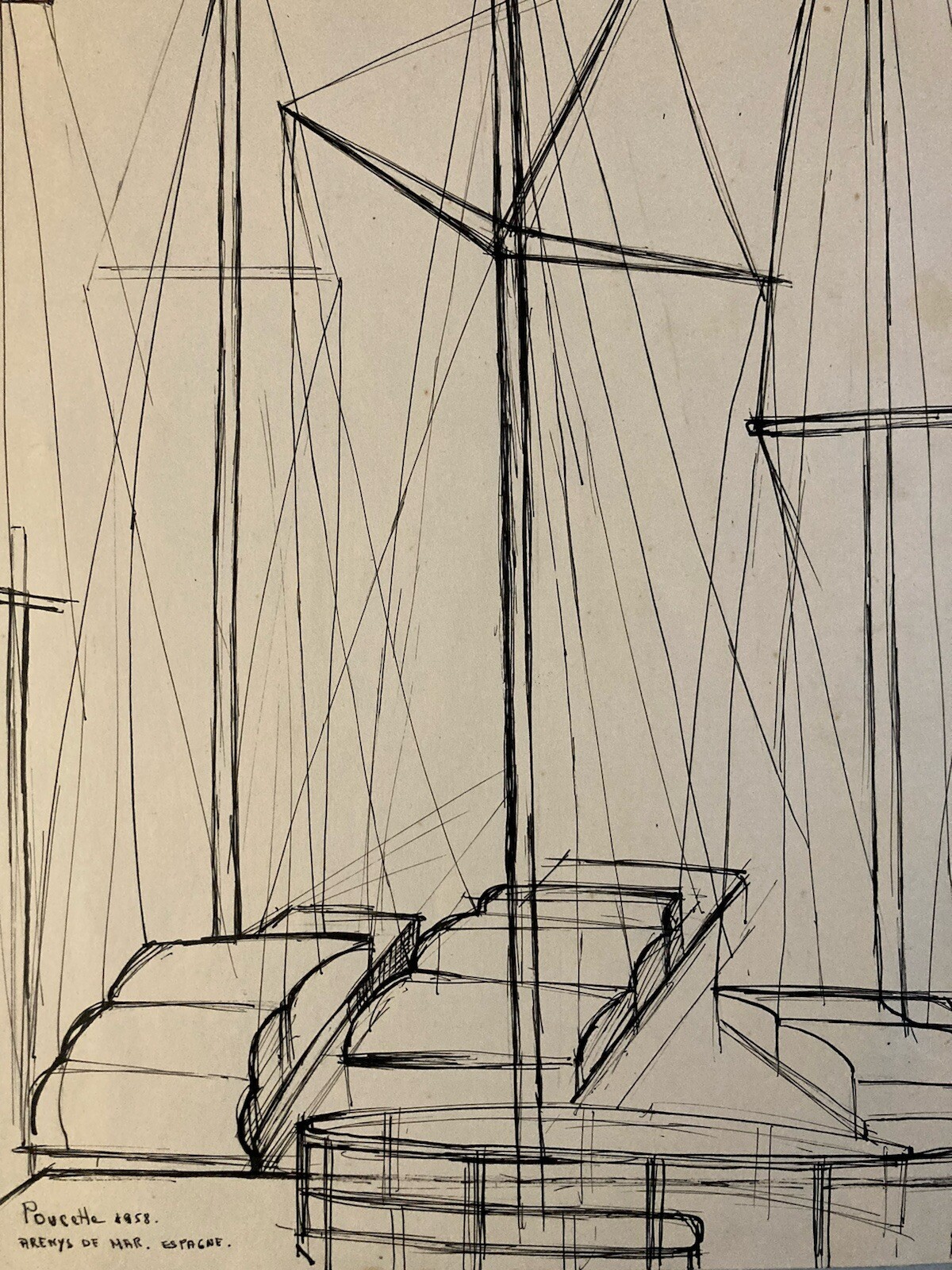 Very Beautiful Drawing Nicolas Ortis Poucette Art Brut 1958 Cubism Arènys De Mar