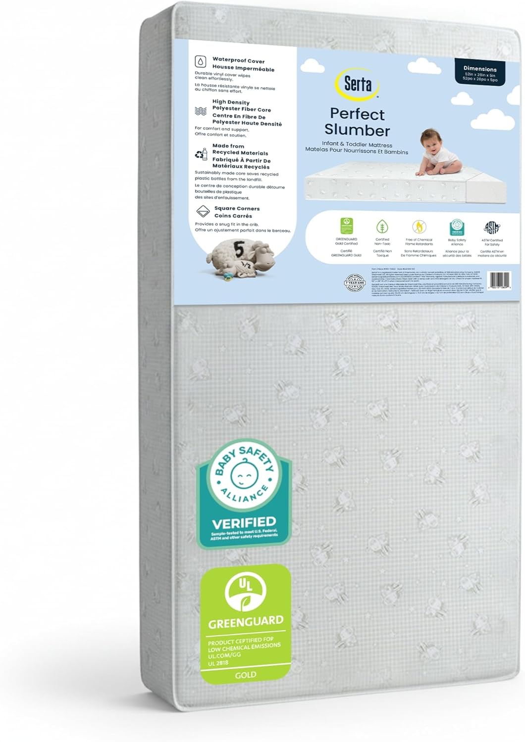 Sustainably Sourced Fiber Core Waterproof Dual Sided Crib and Toddler Mattress 