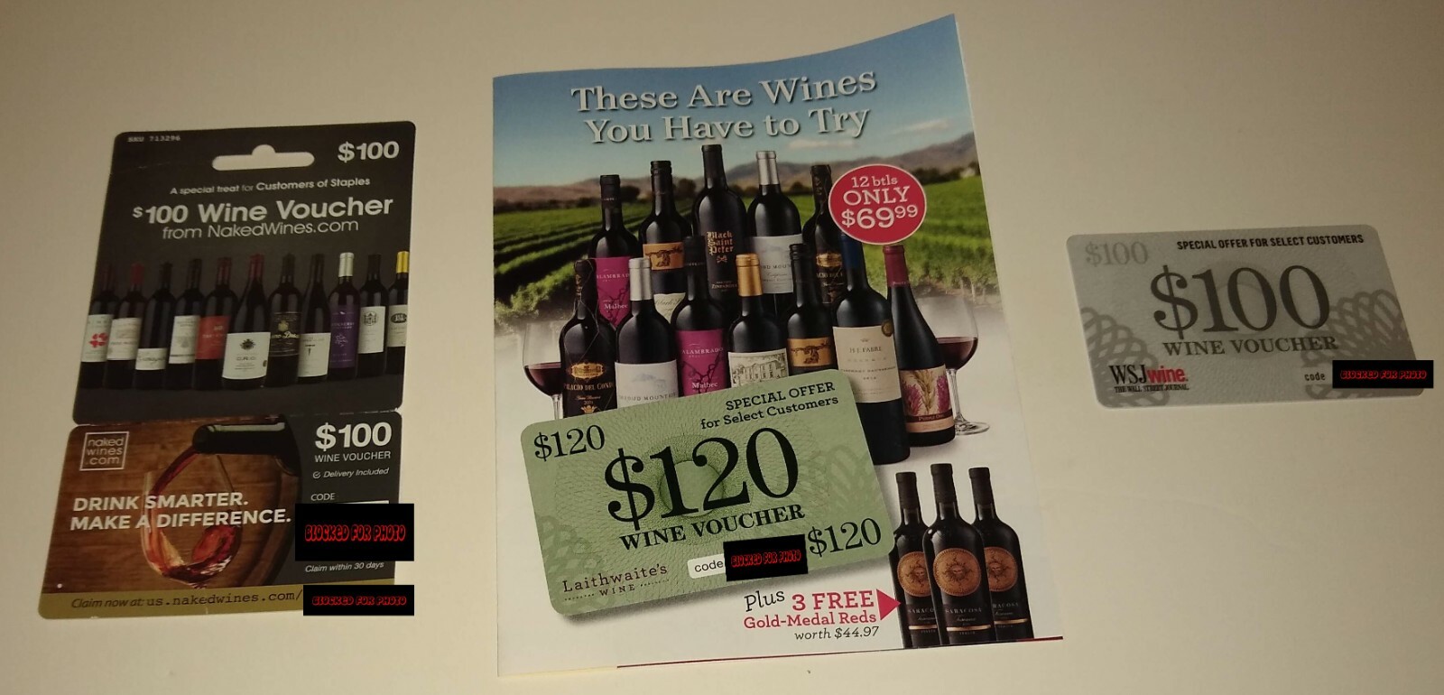 Save $320 on wine! $100 x 3 vouchers: NakedWines, WSJ Wine, Laithwaite’s +GIFTS