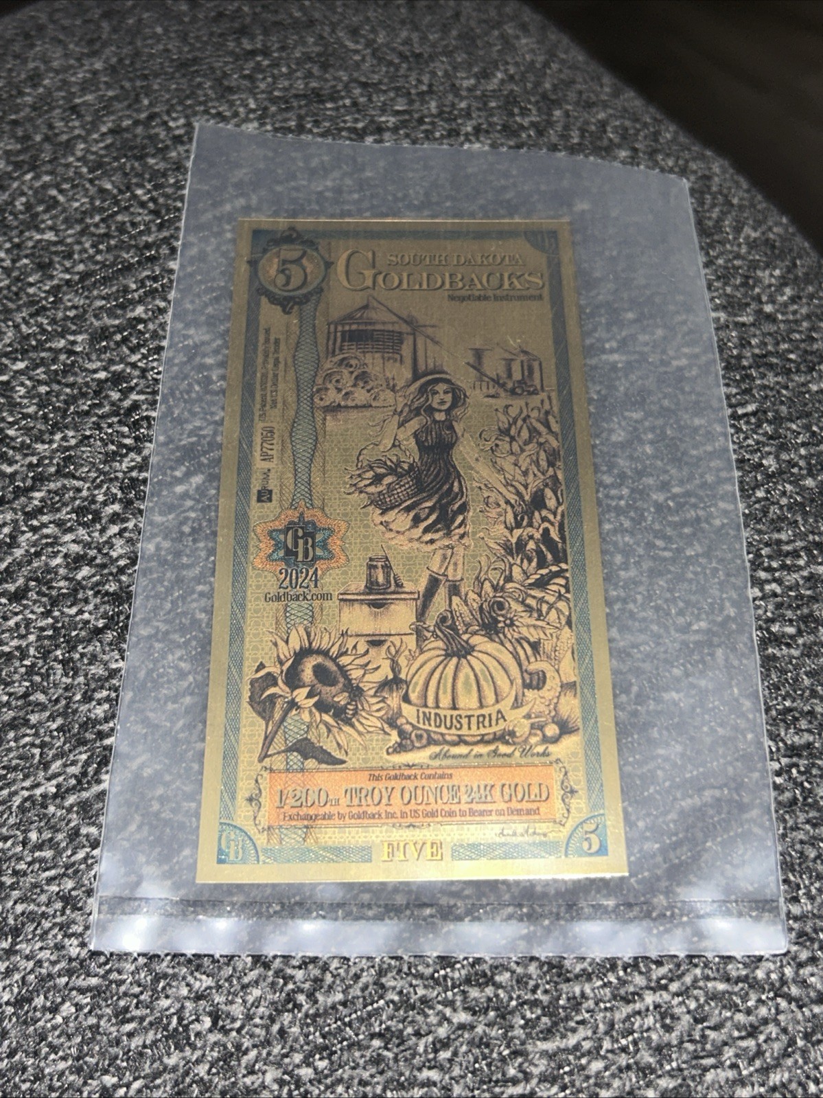 2024 South Dakota Goldback 24K Aurum Gold Foil Note GB5 1/200 Troy Ounce 24KGold