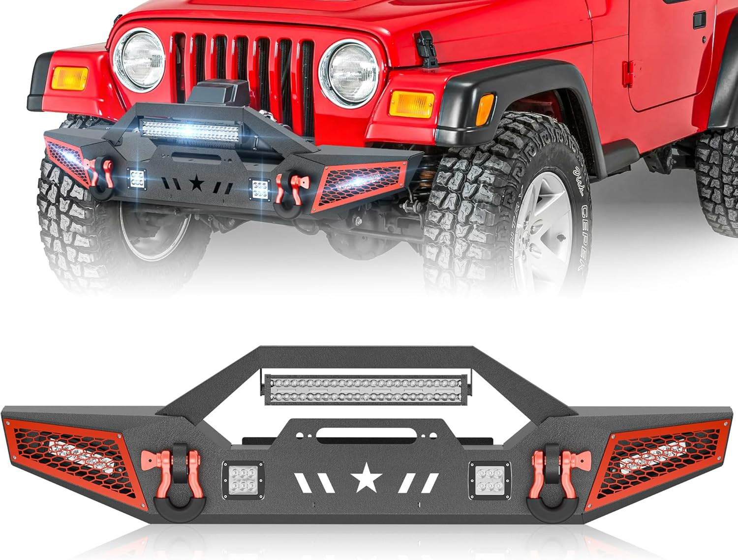 Front Bumper Compatible with 1987-2006 Jeep Wrangler TJ YJ LJ (2/4 Doors) Off-Ro