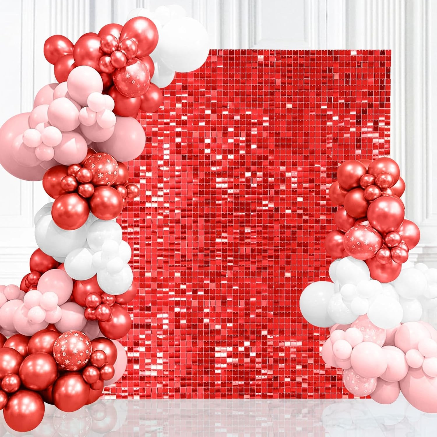 Red Shimmer Wall Backdrop Panels 6FTx4FT Glitter Background Sequin Balloons