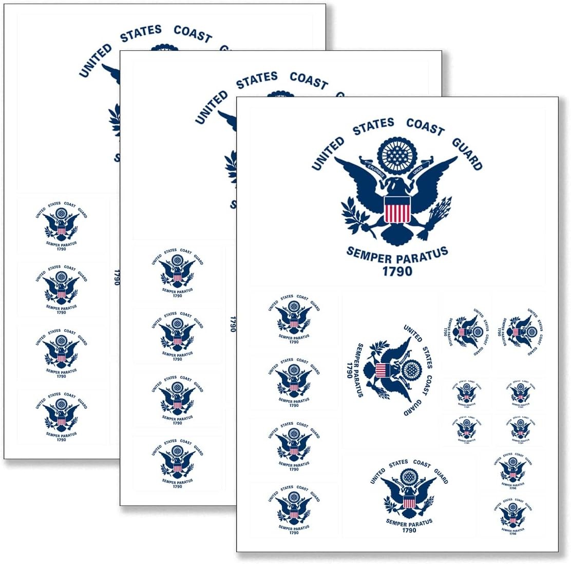 Coast Guard Flag Sticker Decal in Multiple Sizes, 3 Pack, 11.7 x 8.3 Inches