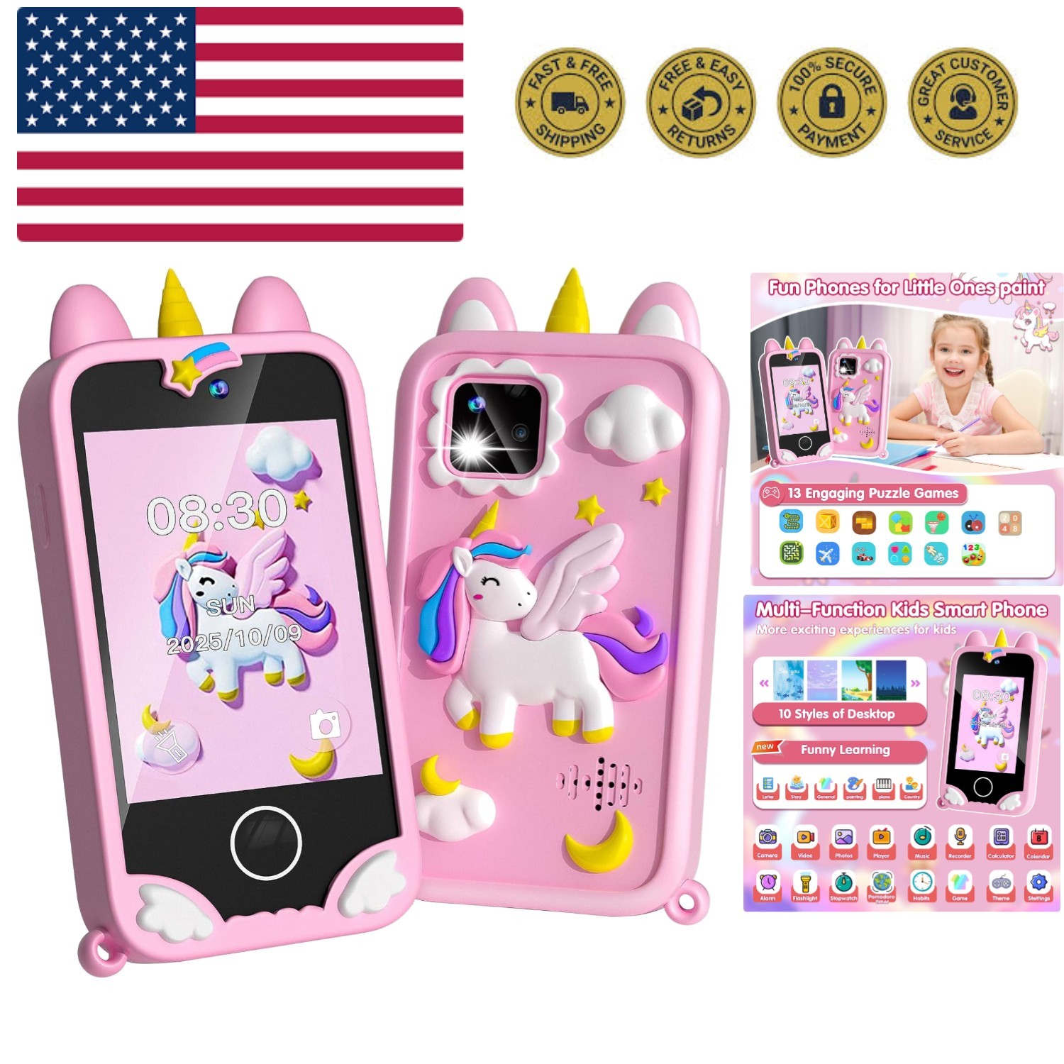 Kids Phone - Toddler Girl Toys for Age 3-10, Christmas Birthday Gifts for Gir...