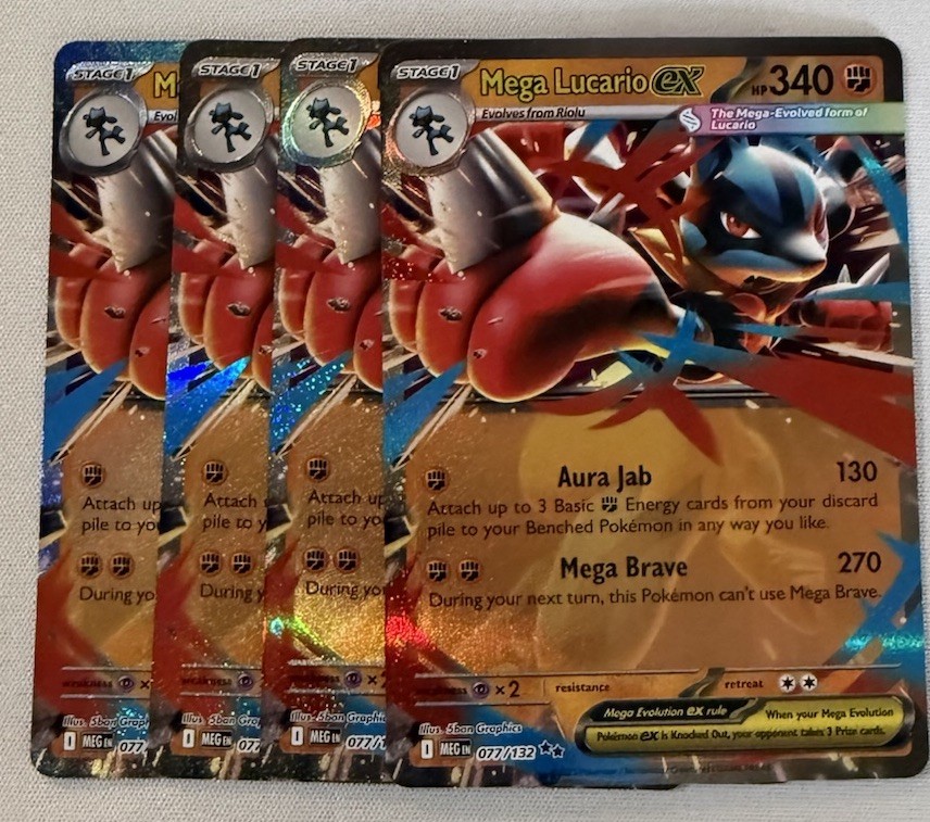 Pokemon Mega Lucario EX 077/132 Playset x4 Holo Mega Evolution NM