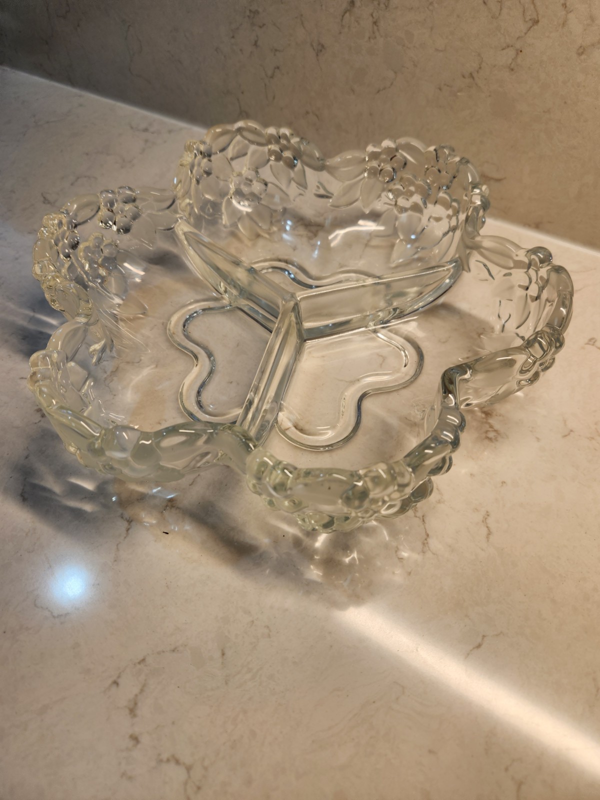 Vintage Crystal Divided Serving Dish 10"