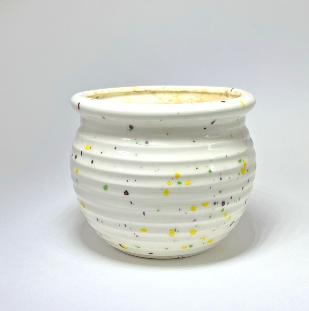 Off White 3 1/2” Splatter Planter Flower Pot Vintage 1980