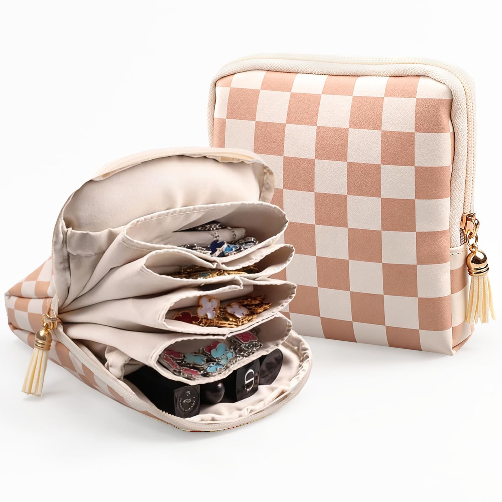 Jewelry Organizer Travel Pouch Small PU Leather Bag with Velvet Lining Carryo...