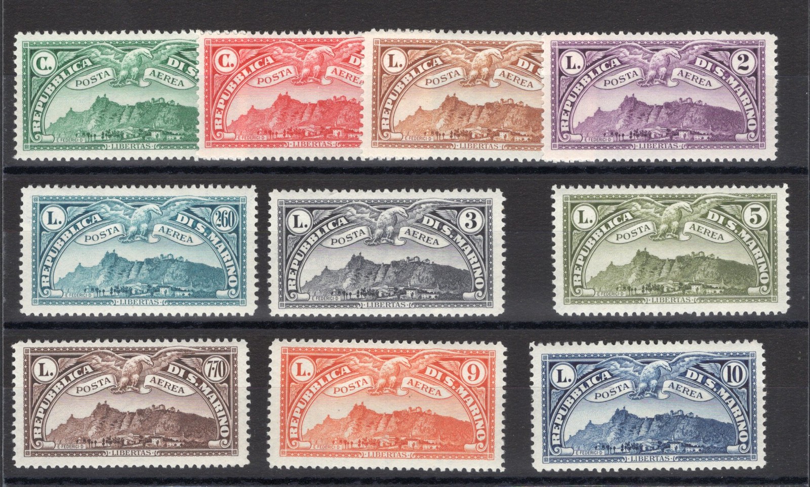 San Marino 1931 P.A. Views, Series No. 1/10. Certificate: CiBaFil SRLS Cat. €900