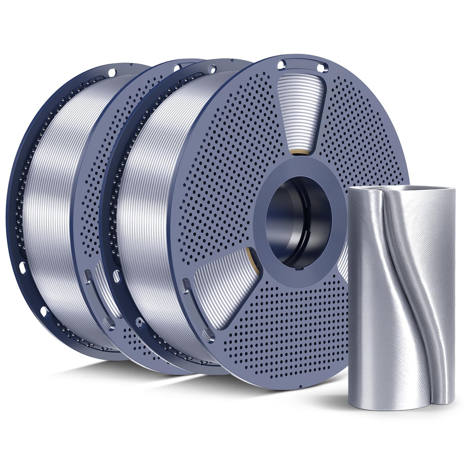 SUNLU Silk PLA+ Filament 1.75mm, Chrome Like D-silkpla-2kg-silver+silver 