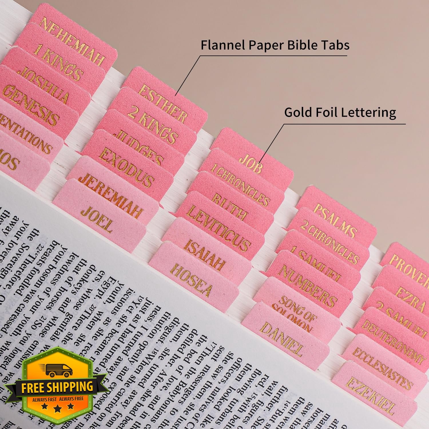 Velvet Touch Bible Tabs, 80 Pcs Pink Gold Foil Index Tabs
