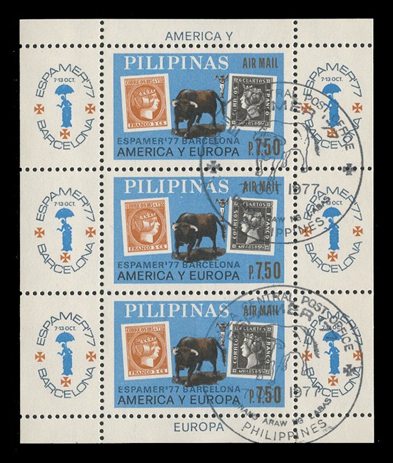 PHILIPPINES Sc#C110, 1977 ESPAMER '77 SOUVENIR SHEET, PERFORATED, FIRST DAY CXL