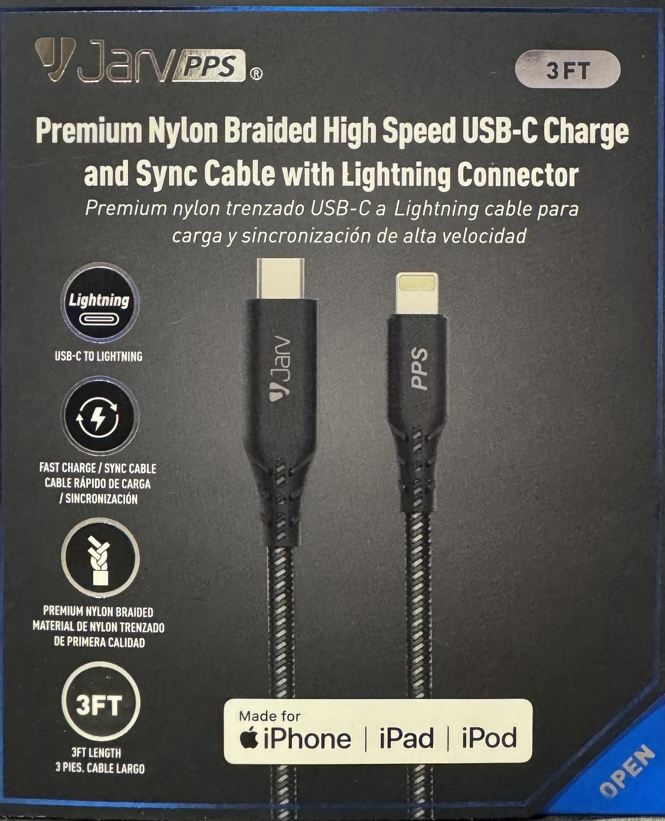 3ft Premium Nylon Braided High Speed USB-C to iPhone Charging Cable