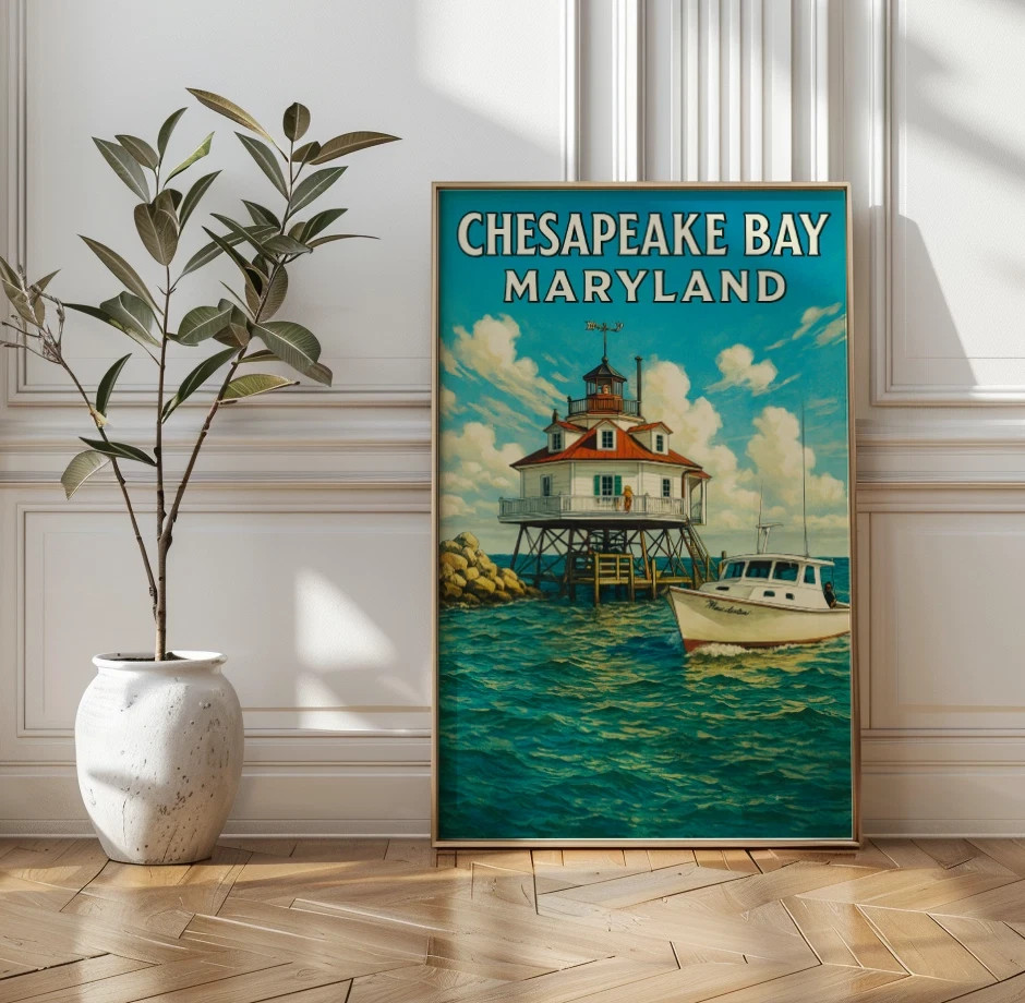 Chesapeake Bay Maryland Lighthouse Vintage Travel Poster Nautical Art Print