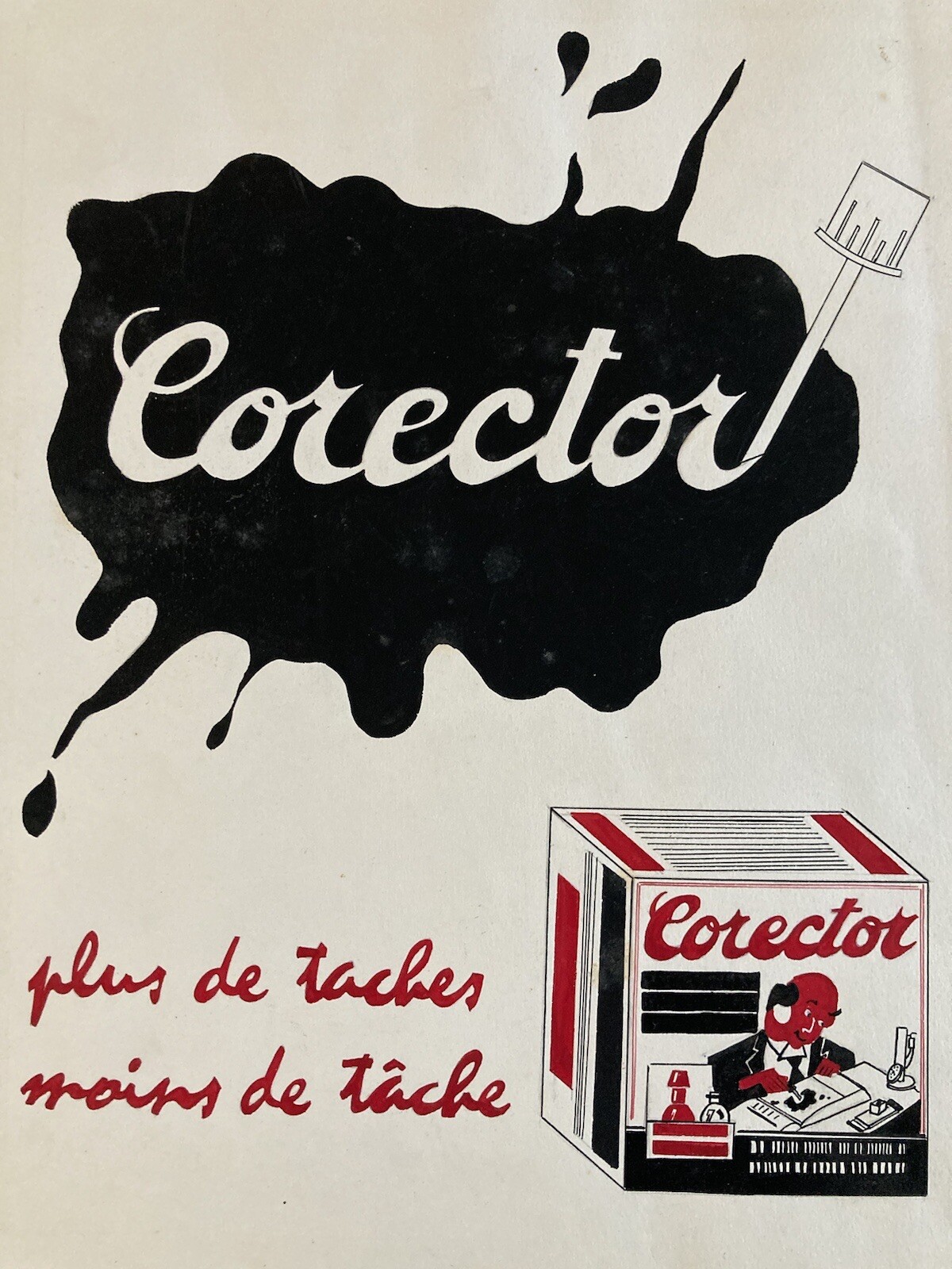 Beautiful Ink and Gouache 1920 Corrector Art Deco Vintage Stationery Painting