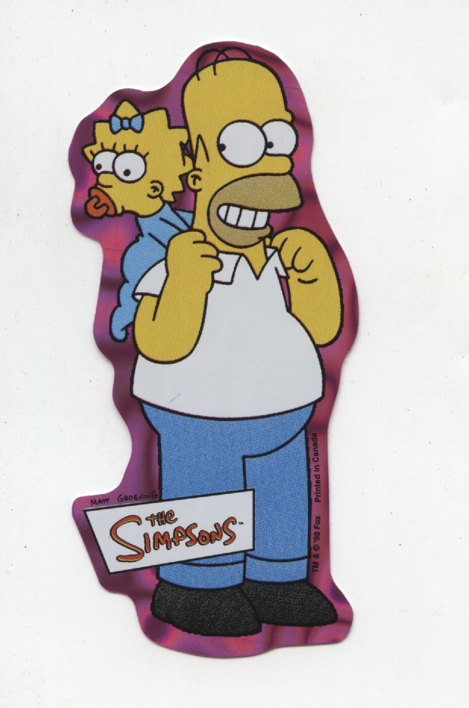 Old Vintage 1998 Simpsons Maggie Prismatic Vending Machine Sticker 4 1/4" Long