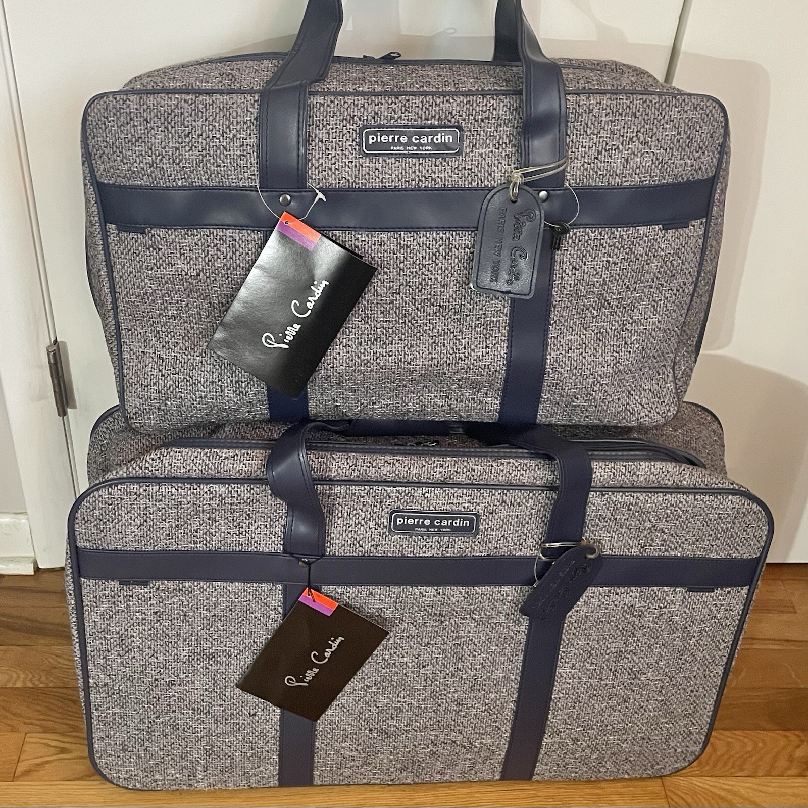 SET OF TWO (2) Vintage Pierre Cardin Soft Tweed Duffle Bags NWT Carry On Luggage