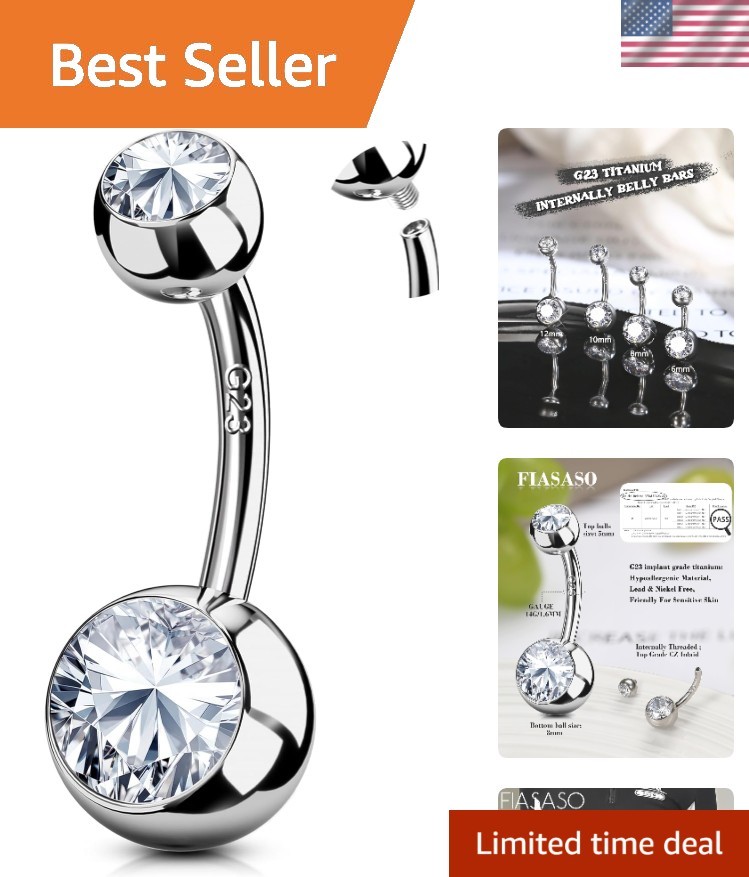 Belly Button Ring Surgical Steel Titanium Sterling Silver 14K Gold Plated Bel...