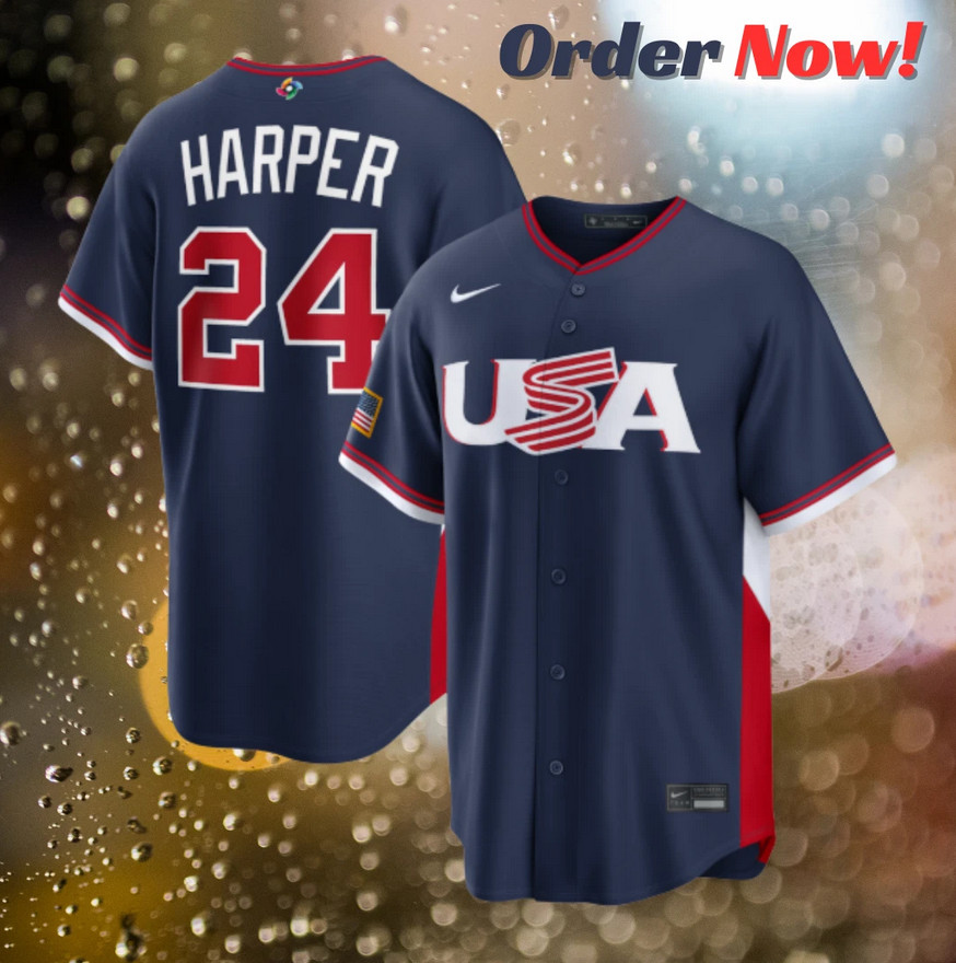 Bryce Harper #24 Team USA Navy 2026 USA 250 Patch Stitched Jersey All Sizes