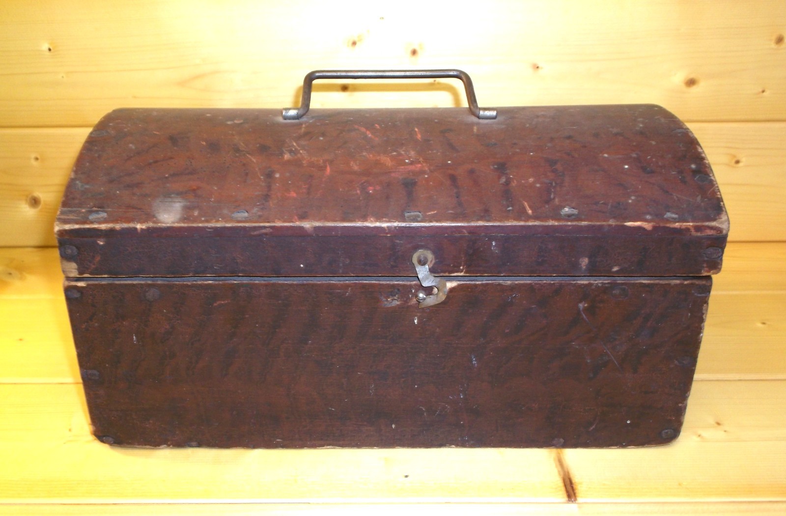 Antique Primitive Painted Wood Dome Lid Box