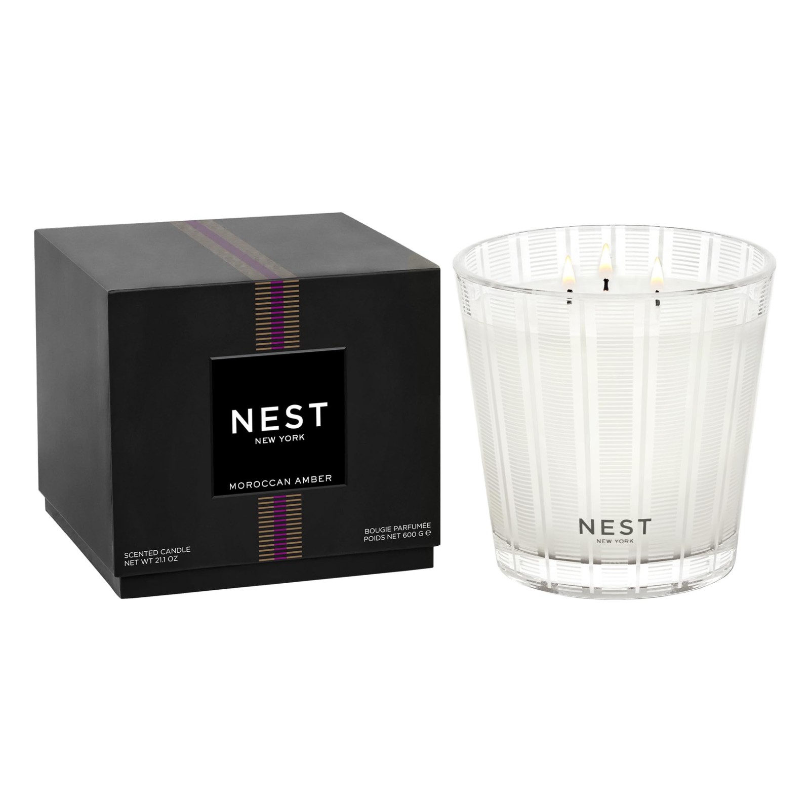 3 Wick Scented Candle Moroccan Amber 21.2 oz NEST New York 100-Hour Burn