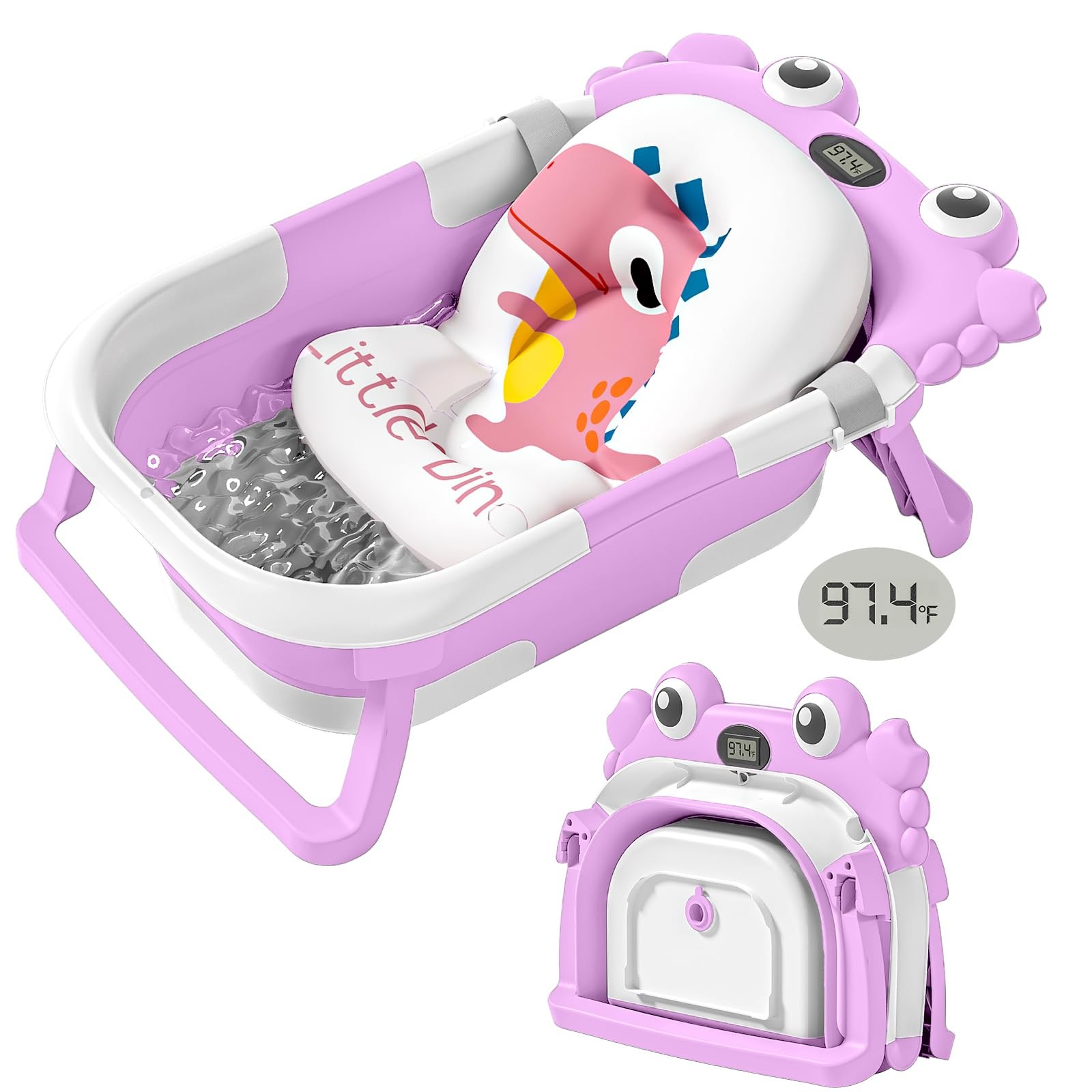 Collapsible Baby Bathtub Portable Foldable Travel Bath Tub Thermometer Cushion