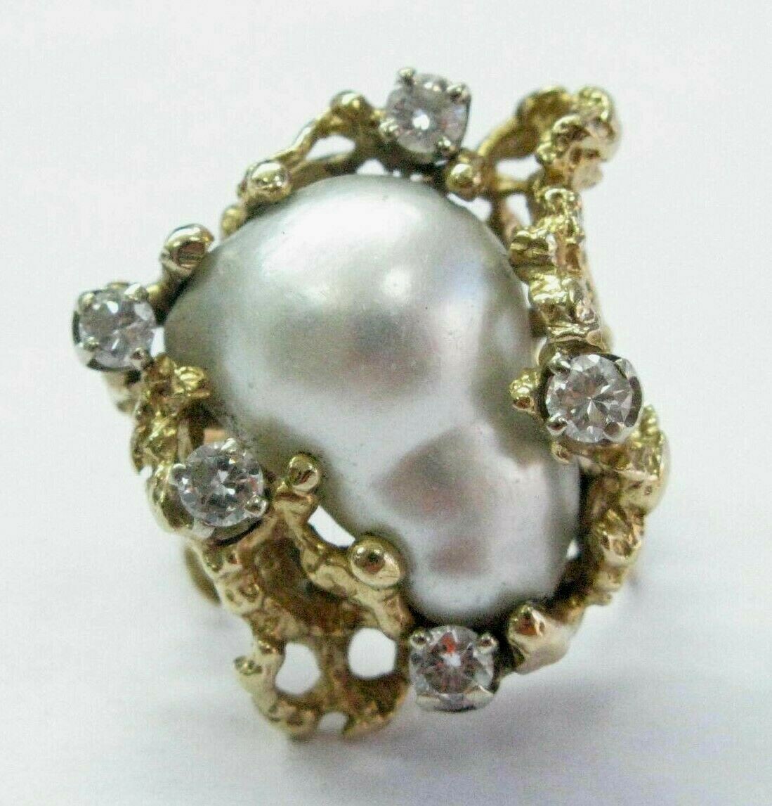 Natural Freshwater Pearl Diamond Yellow Gold BIG HUGE 1" x 3/4" 14Kt .70Ct G-VS 