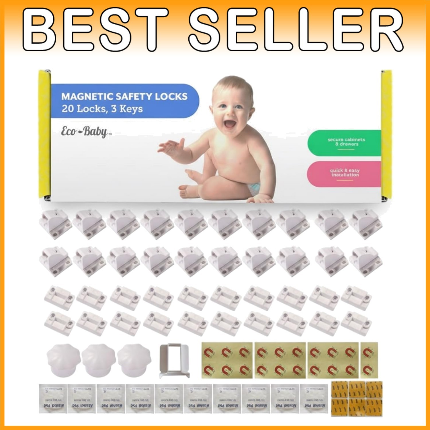 Baby Proofing Cabinet Locks - 20 Pack & 3 Keys