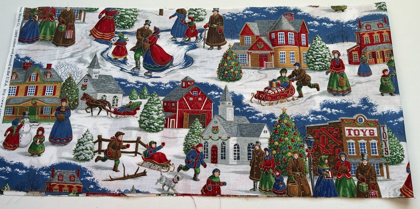 Christmas Scene on White By the Fat Eighth, 10” x 22”, Cotton