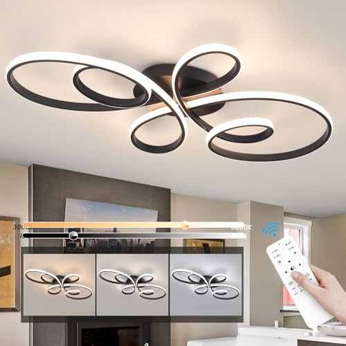 66W Modern LED Ceiling Light, Flower Flush Mount Light Fixture Black,31.89Inch