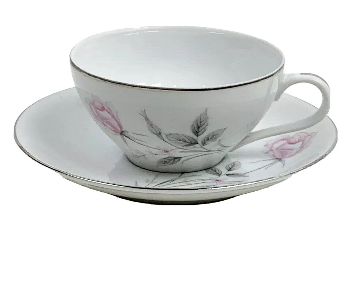 Fine China of Japan Long Stem Pink Rose Tea Cup & Saucer Canterbury 5211