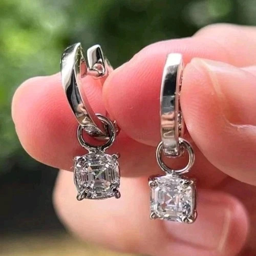 4 Ct Treated Certified Amazing White Diamond Dangler Earrings.925 Silver