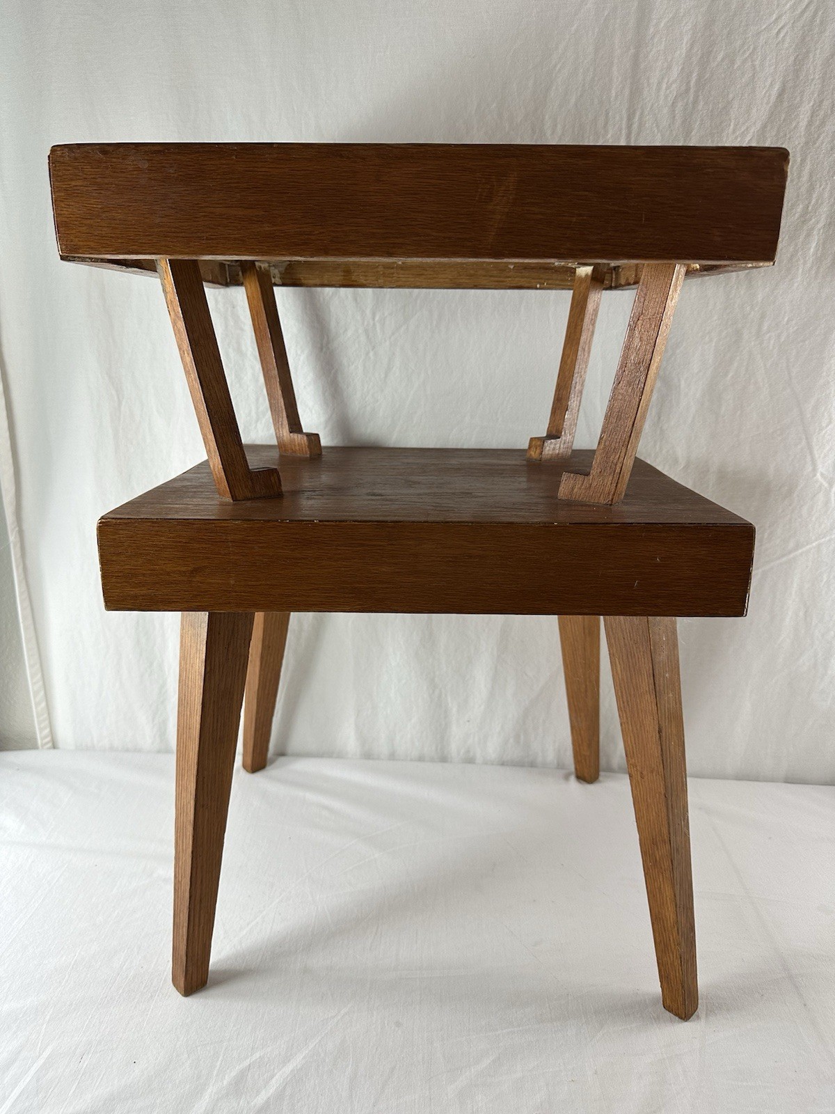 Mid-Century Modern Sculpted Wooden 2-Tier Side End Table Atomic Era Modernist