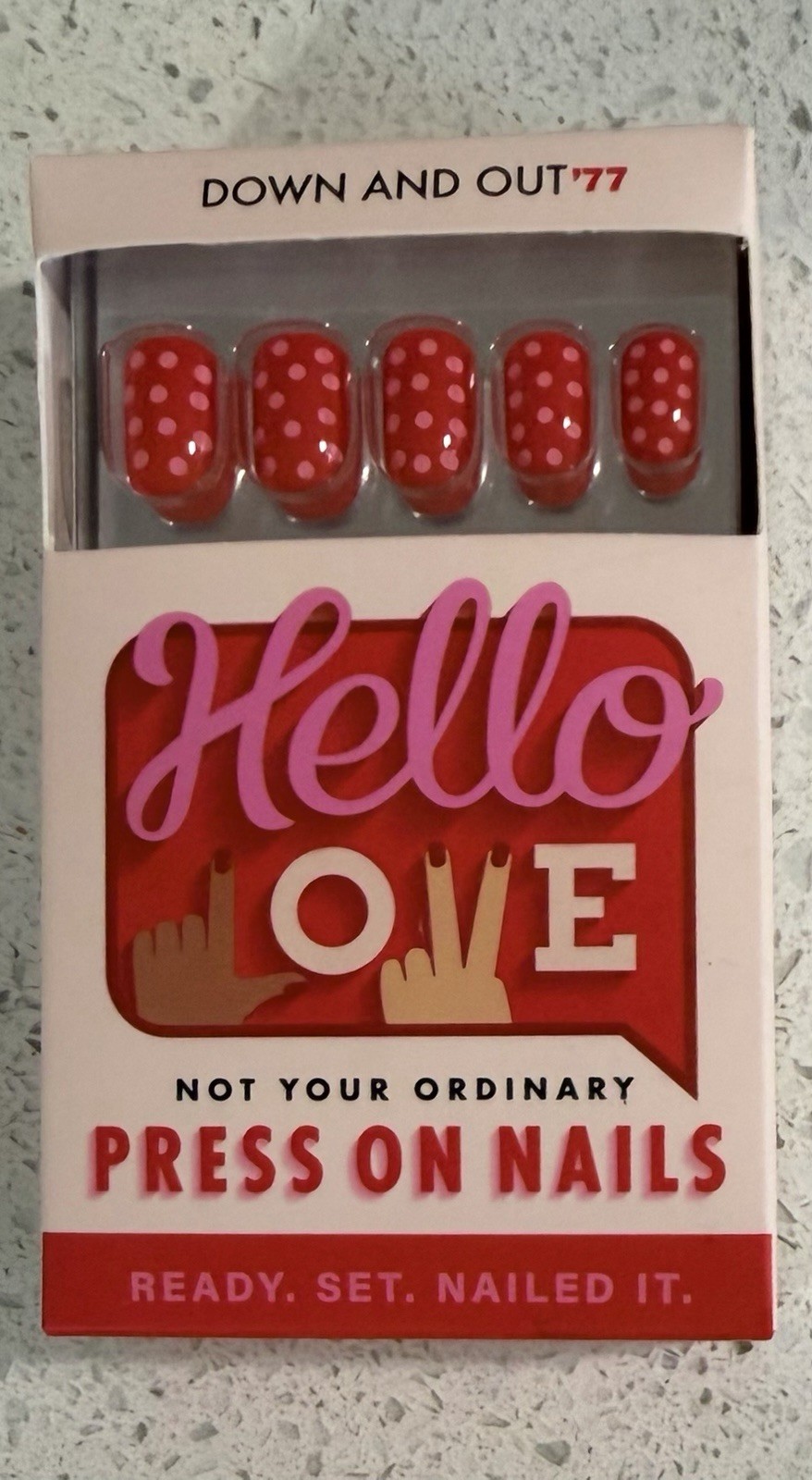 Hello Love Press On Short Square Shiny Red Pink Dots Down And Out 🔴