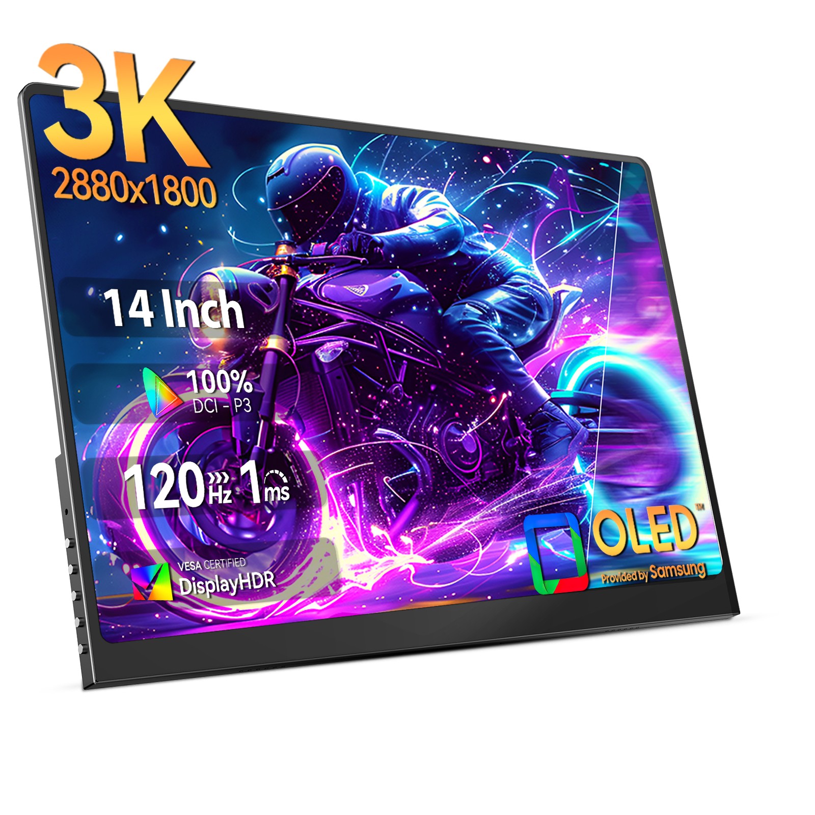 Eviciv OLED Portable Monitor 14" 3K 2880x1800 120Hz Gaming Screen Extend Dispay