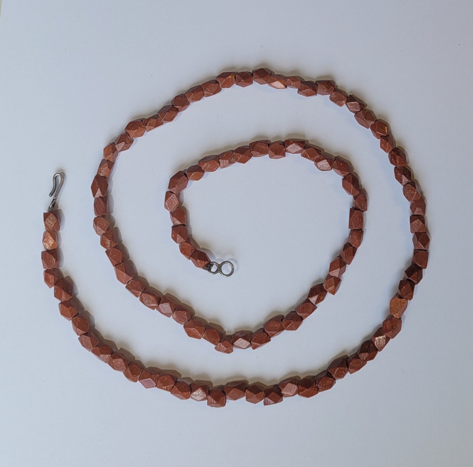 Southwestern Brown Goldstone Alpaca Silver Hook Clasp Vintage 26in Necklace